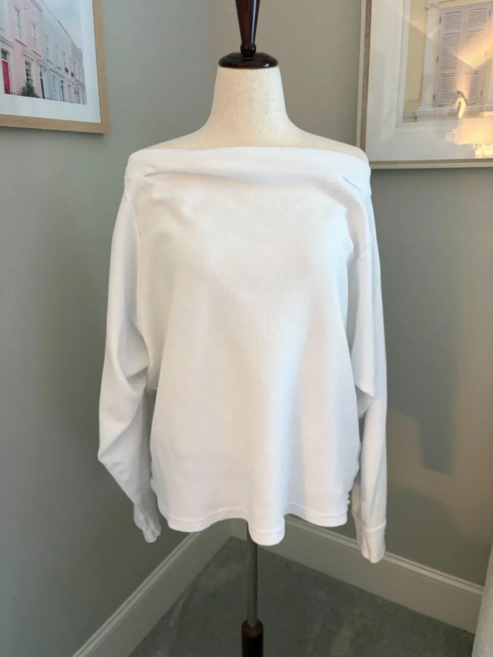 Free People Sammie Thermal Optic White Size XL 100% Cotton Oversized Boho